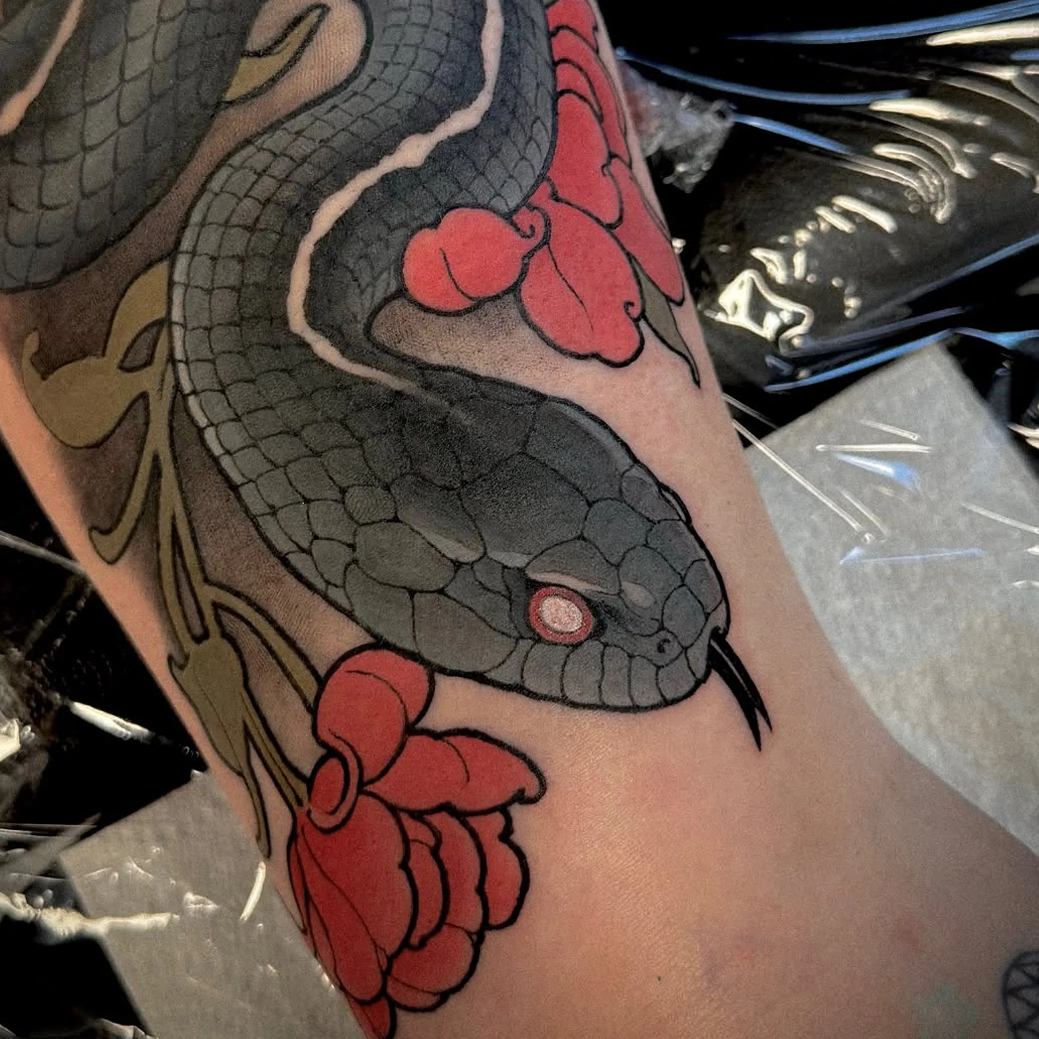close-up of fresh tattoo on skin